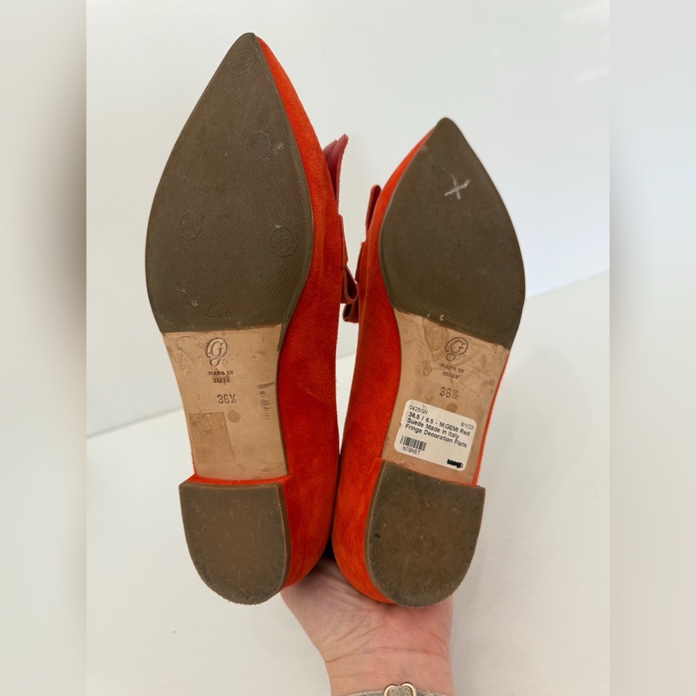 M. Gemi Burnt Orange Suede Leather Fringe Loafers - 36.5 - Picture 14 of 15
